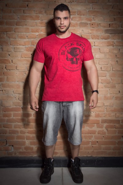 CAMISETA BLACK SKULL MESCLA ESTONADA VERMELHA